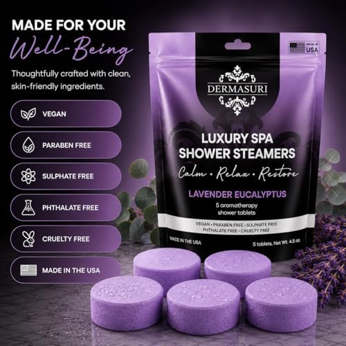 Dermasuri Shower Steamers Aromatherapy, Lavender Eucalyptus Shower Tablets - Image 6