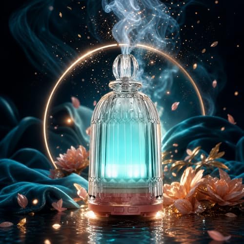 Glass Essential Oil Diffuser, Small Cool Mist Humidifier Glass Cover & Plastic Reservoir with 7 Color LED Lights, Auto Shut-Off for Home, Office, Spa 120ml(Copper Bottom) - Image 2