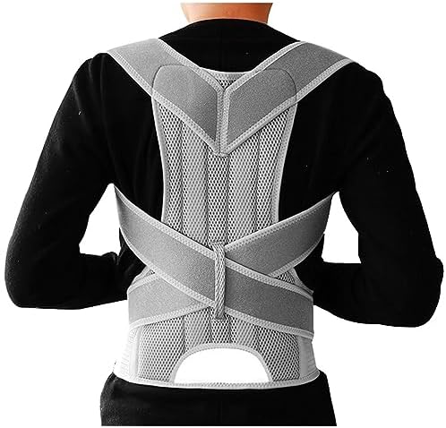 Posture Corrector for Women and Men, Adjustable Back Straightener Posture Corrector,Upper Lower Back Brace Support Belt for Men Women Body Neck Shoulder Trainer (XXXXL, Grey) by WONFAST