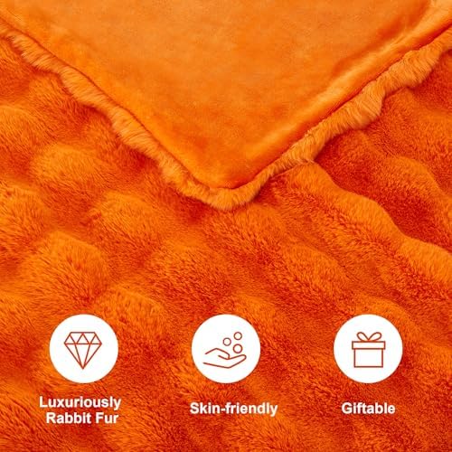 DREAMNINE Soft Faux Bubble Rabbit Fur Blanket Queen Size, Thick Cozy Decorative Warm Fuzzy Fur Blanket for Bed Couch Sofa Chair Bedroom Living Room Dorm Gift, 80 * 90 Inches, Orange - Image 4