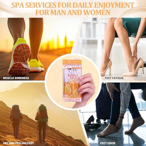 Pedicure Kit Foot Soak Set: Bubble Salt, Sugar Scrub, Massage Mask, Massage Lotion in a Box, 4 Step Foot Spa Kit for Dry Feet, Softens Calluses and Tired Feet（1 Set Orange) - Image 6