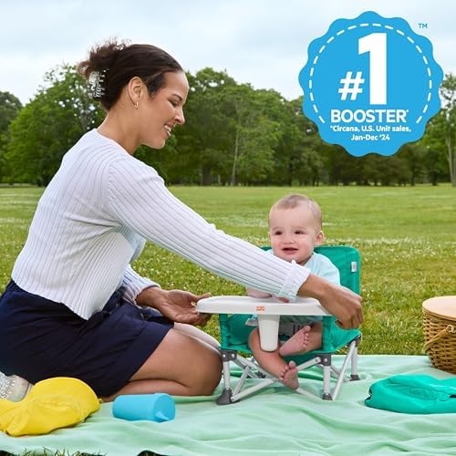 Bright Starts Pop 'N Sit Portable Booster, Indoor/Outdoor Use, Floor Seat with Feeding Tray, Teal, 6 Mos - 3 Yrs - Image 2