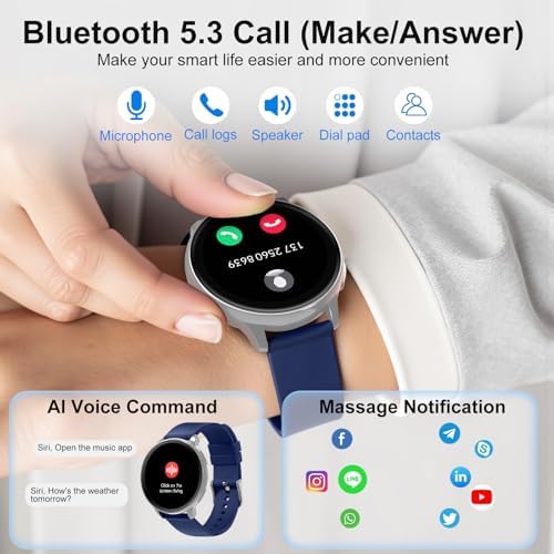Smart Watch for Men Women Fitness Tracker with 100+ Sport Modes,Activity Trackers for iOS/Android Waterproof/Heart Rate/Sleep/Steps Monitor/Pedometer Monitor Monitor (Silver+Blue) - Image 3