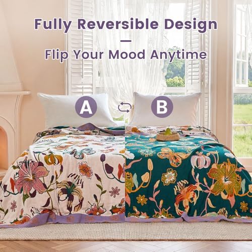 MSGKV Boho Throw Blanket 60"x80" 100% Cotton Floral Blanket for Bed Couch - Image 4