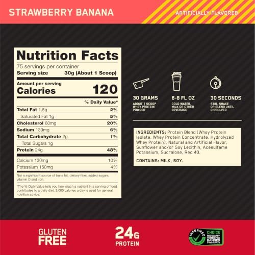 Optimum Nutrition Gold Standard Whey Protein Powder, Strawberry Banana, 5LB - Image 3