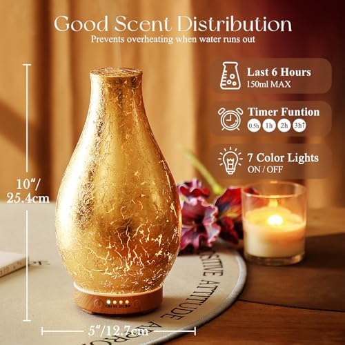 Porseme 100ml Gold-Plated Volcano Essential Oil Diffuser 3D Glass - Elegant and Effective Aromatherapy with 7 Color Changing LEDs and Waterless Auto-Off, BPA Free for Home Yoga Leisure SPA Gift - Image 3