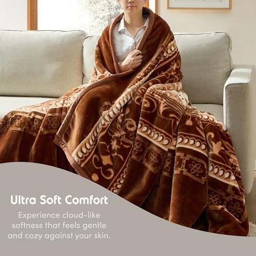 Nestl Korean Mink Blanket King Size - 12 Lbs Velvet Fleece Korean Blanket - 2 Ply Warm & Thick Winter Blanket - Wrinkle & Fade Resistant - 87 x 94 Inches (Brown) - Image 3