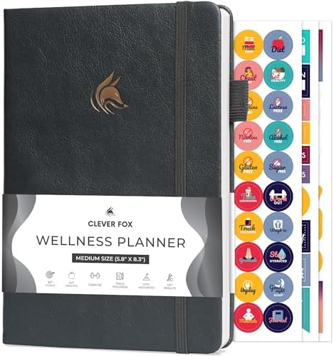Clever Fox Wellness Planner & Food Journal for Weight Loss, A5 Silver Black by CleverFox