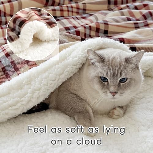 Gracelife Sherpa Blanket Throw Blanket for Couch Sherpa Fleece Blanket Fluffy Checkered Soft Blanket for All Season Use Cozy Thick Warm Big Throws (Beige-Plaid, 80"*90") - Image 3