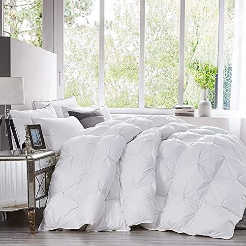 Luxurious Goose Down Feather Fiber Comforter Duvet Insert, Exquisite Pinch Pleat White Design, Oversize Palatial King White 120 x 98, Premium Baffle Box 100% Egyptian Cotton, 80 oz Fill Weight - Image 2