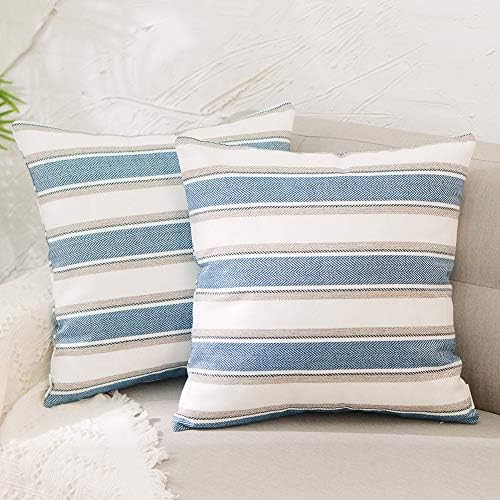 Throw Cushion Faux Linen Home Decorative Hand Made Pillow Case Cushion Cover for Naps, 24 x 24 inch, 2 Pieces by NATUS+WEAVER