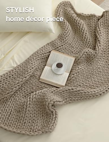 YnM Chunky Throw Blanket, Medium-Weight, Hand Knitted, Skin Friendly, Ventilated and Breathable, Machine Washable, Home Décor Piece for Couch, Sofa and Bed (Beige, 40x50 Inch) - Image 2