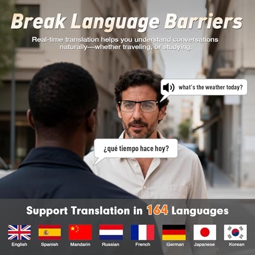 AI Smart Glasses, 164 Languages Bluetooth Glasses with Speakers - Gold - Image 3