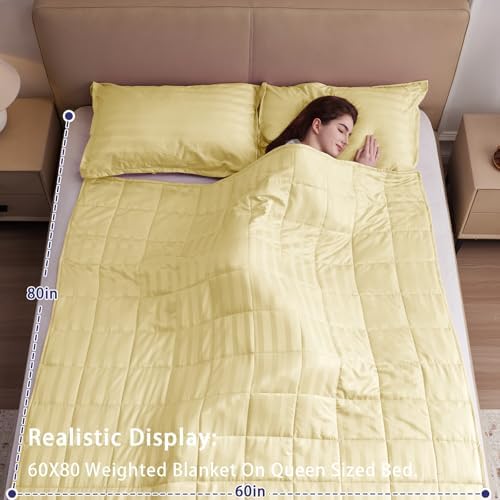 Weighted Blanket for Adults (15 lbs, 60" x 80", Mustard yellow Stripes) Heavy Blanket for Sleeping Perfect for 140-160 lbs, Queen Size Breathable Blanket with Premium Glass Bead, Machine Washable - Image 2
