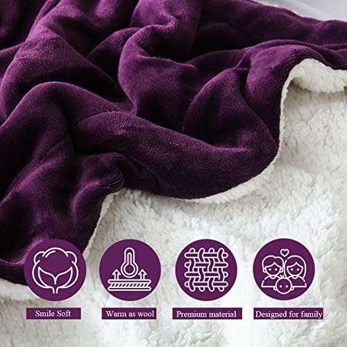 NANPIPER Bed Blanket Reversible Sherpa Flannel Blanket Super Soft Fuzzy Lightweight Fleece Microfiber (90"x90" Purple) Queen - Image 4