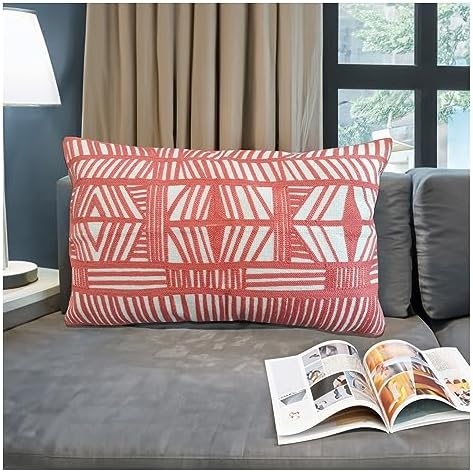 Lumbar Pillowcases Dark Coral Red, Boho Throw Pillow Cover 12x20 - Image 4
