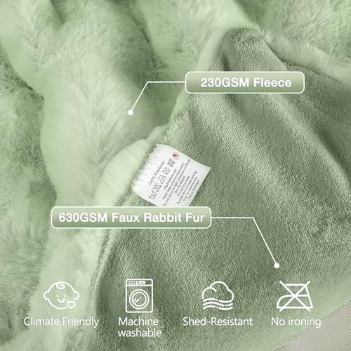 ORINOVA Sage Green Throw Blanket for Couch, 50x60 Ultra Soft Faux Rabbit Fur, Fuzzy Fluffy Plush Bubble Texture, Cozy Warm Reversible Sofa and Bed Cover, Living Room Decor, Gifts for Women - Image 6