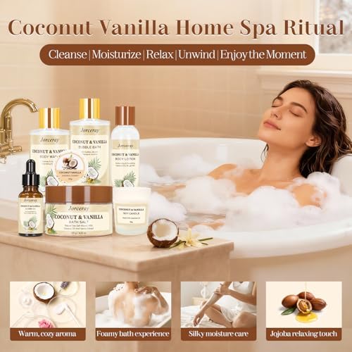22PCS Spa Gift Baskets for Women, Luxury Bath and Body Gift Basket Set for Women Coconut Vanilla Spa Kit Relaxing Spa Self Care Gift for Her Wife Lover Mom Sister - Image 5