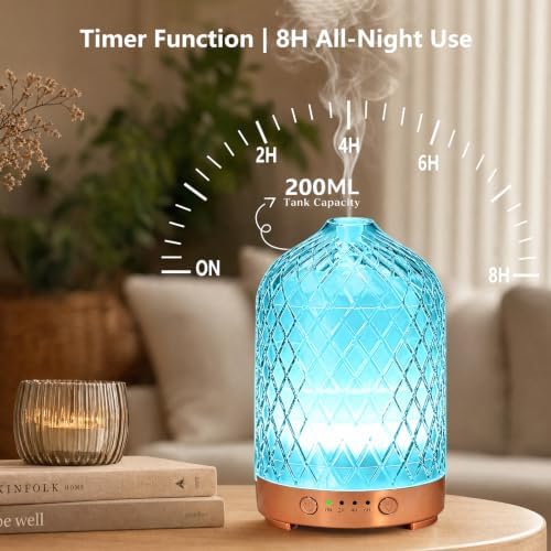 Essential Oil Diffuser for Home- 200ml Aromatherapy Diffuser for Essential Oils with 4 Timer, 7 Color LED Lights Waterless Auto Shut-Off for Home Office Décor Gifts for Women - Image 5