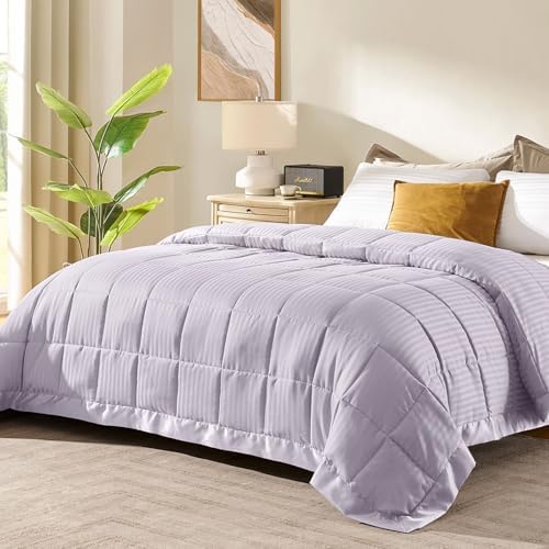 downluxe Queen Size Blanket with Satin Trim, Lightweight Down Alternative Blankets Queen Size for All Season, Machine Washable (Lilac, 90x90 Inch) by Downluxe