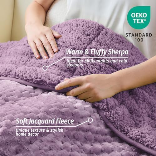 Fleece Weighted Blanket for Adults 60" x 80" 20lbs Fuzzy Blankets, Purple - Image 3