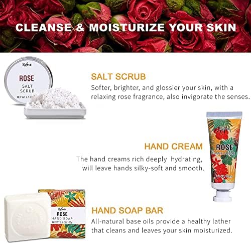 Spa Gifts for Women, Gift Set, Self Care Kit, Birthday Gifts, 5pc Rose Bath Sets Include Massage Oil, Bath Bomb, Salt Scrub, Soap, Hand Cream, Christmas Gifts for Mom - Image 3