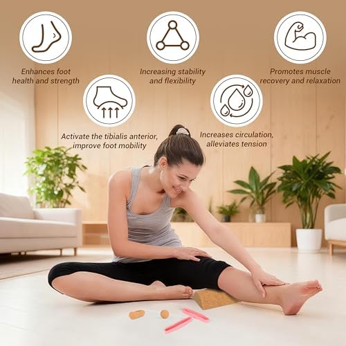 EVERYMATE Cork Balance Board Kit, Foot & Ankle Strengthener with Massage Roller/Ball,Balance Board Half & Half-Moon Ball, for Enhance Mobility & Prevent Falls Improve Foot Function for Home/Office/Gym - Image 3