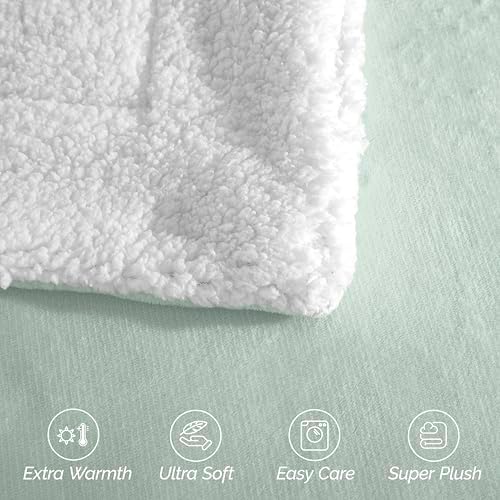 Elegant Comfort Ultra Soft Reversible Flannel Sherpa Blanket - Cozy Silky Fleece Throw for Couch, Bed - Plush Fuzzy Warm Winter Blanket for Gift, Twin, Mint Green - Image 6