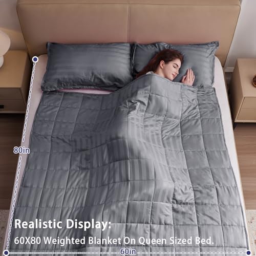 yescool Weighted Blanket for Adults (15 lbs, 60" x 80", Satin Grey Stripes) Heavy Blanket for Sleeping Perfect for 140-160 lbs, Queen Size Breathable Blanket with Premium Glass Bead, Machine Washable - Image 2