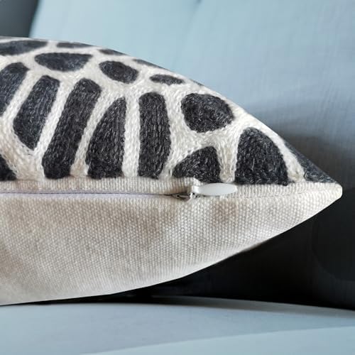 Throw Pillow Cover Giraffe Spots Animal Embroidered Cotton Canvas 1pc Decorative Lumbar Pillow Case Black Cushion Cover 12x20 inch 30x50cm - Image 2