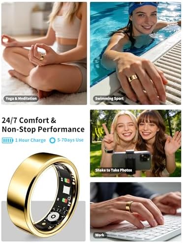 Smart Ring for Women Men Fitness Tracker Heart Rate Sleep Trends 128 Sports Modes Gesture Control Cycle Tracking IP68 Waterproof No Subscription Compatible with iPhone Android (Gold, Size 10) - Image 6