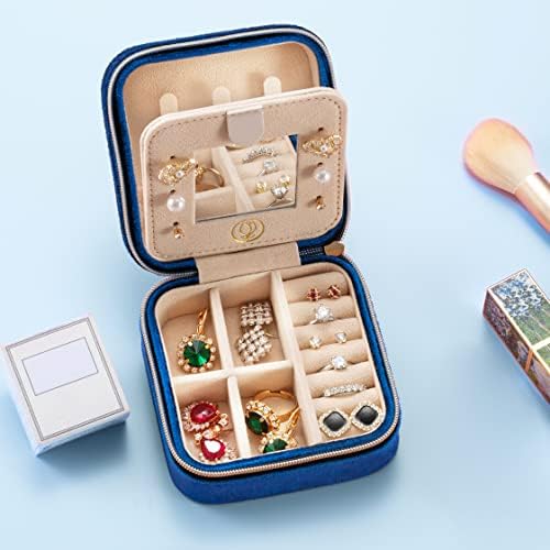 Plush Velvet Travel Jewelry Case, Travel Jewelry Organizer, Jewelry Travel Case, Travel Jewelry Box, Small Jewelry Case for Women,Jewelry Travel Box, Earring Organizer with Mirror - 4Color-4packs - Image 5