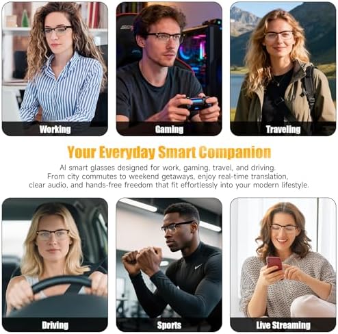 AI Smart Glasses, 164 Languages Bluetooth Glasses with Speakers - Gold - Image 6
