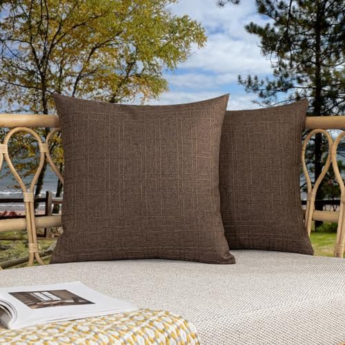 Kevin Textile Outdoor Waterproof 22”x22” Pillow Covers 2 Pack, Brown by KevinTextile