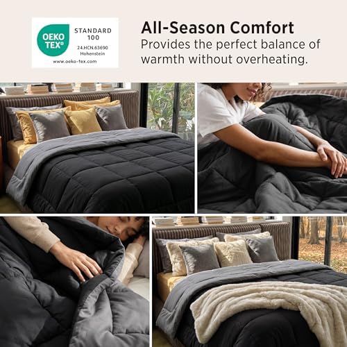 Bedsure Comforters King Size Duvet Insert, Quilted Down Alternative Comforter, Ultra Soft Lightweight Comforter Blanket for Bed, with 8 Tabs, Machine Washable, 90x102 in,Black/Grey - Image 3
