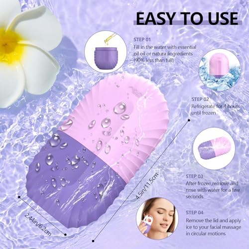Ice Roller for Face and Eye, Silicone Ice Facial Roller Ice Holder, Face Ice Mold Skin Care, Face Icers Reusable Ice Cube Roller for Shrink Pores Anti Wrinkle Reduce Puffiness, Purple - Image 5