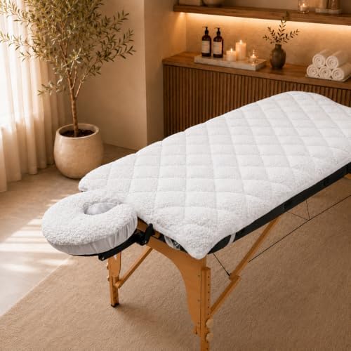 Fleece Massage Table Pad Set with Face Cradle Cover 29” W x 72” L, White - Image 6