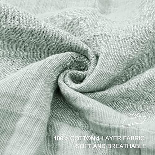 SE SOFTEXLY Muslin Throw Blanket, 4-Layer Dyed Yarn, 90”x102”, Sage Green - Image 3