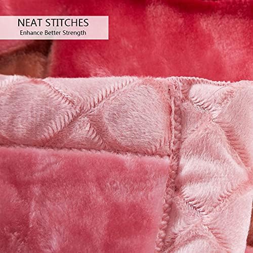 5.5 lbs Korean Faux Mink Fleece Throw 59×79 inch, Silky Soft and Warm, 2 Ply Reversible Raschel Pink Rose Throw. - Image 4