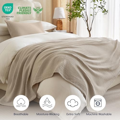 PHF 100% Cotton Muslin Blanket King Size 108"x90", 4-Layer Lightweight Gauze Throw, Breathable Cloud-Soft Minimalist Blanket for Bed, Couch, Camping & Baby, Taupe, Ideal Gift - Image 5