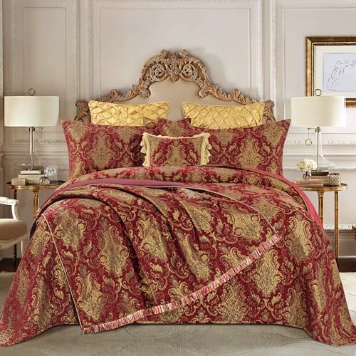 Loom and Mill Luxury Jacquard Damask Throw Blankets for Bed, Red, 52"x72" - Image 6