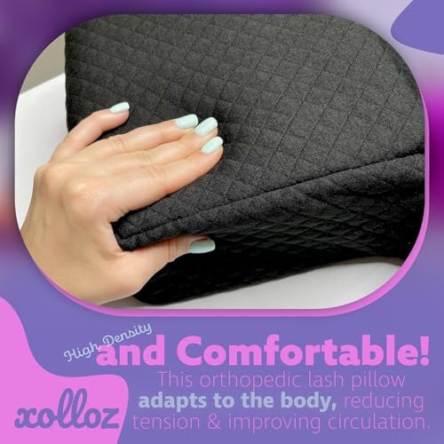 Lash Pillow for Eyelash Extensions - Curved Memory Foam Bed Pillow, Ergonomic Head Rest with Neck Support, Side Pockets for Tools, Fits Lash Beds for Tech – Black - Image 4