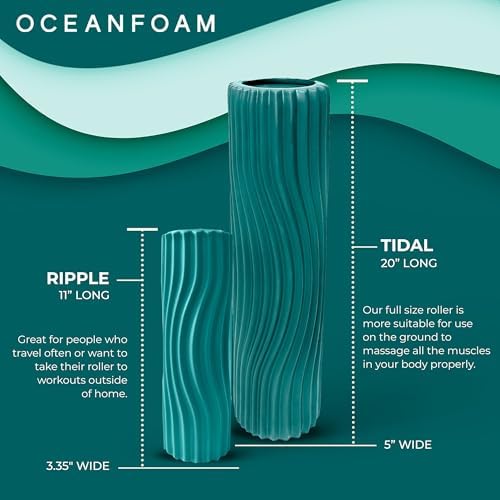 Oceanfoam Tidal Roller - Jade - Muscle Massage Foam Roller for Back Pain & Stretching - Firm and Ergonomic Wide Wave Textured - Yoga, Athletics, & Wellness - Full Size, 20" x 5" - Image 6