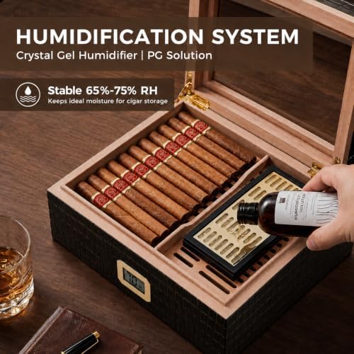 Cigar Humidor Box, Spanish Cedar Wood Desktop Humidor - Image 5