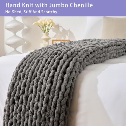 Bigacogo Chunky Knit Throw Blanket for Couch, 40x60 inches, Slate Gray - Image 5