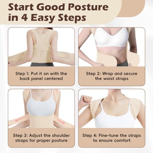 Posture Corrector for Women & Men, Full Back Brace Support with Adjustable Shoulder Straightener, Lower & Upper Back Pain Relief - Scoliosis, Hunchback, Spine Corrector (Beige, Small) - Image 7