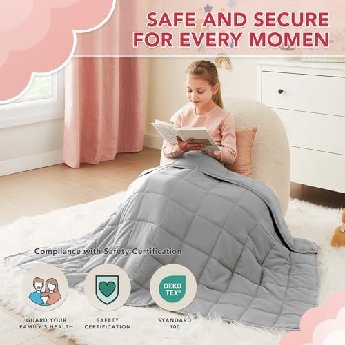 CuteKing Weighted Blanket - Weighted Blanket with Premium Glass Beads - Breathable Heavy Blanket for Comfortable Rest - Thick Blanket All Season (10lbs, 40"x60", Light Grey) - Image 2