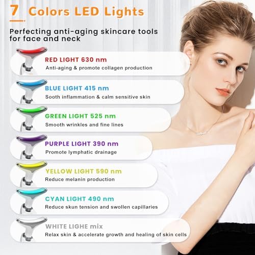 Facial Beauty Device, Face Massager Tool for Skin Care, Based on Triple Action LED, Thermal, and Vibration, Red and Blue LED Light, 7 Color Led Face and Neck Massager for Home Use (Glossy White) - Image 3
