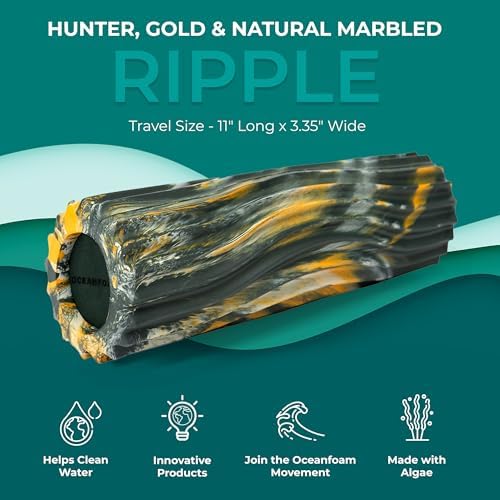 Oceanfoam Ripple Travel Foam Roller (11" x 3.35") Firm Mini Foam Roller for Physical Therapy, Deep Tissue Massage, Back Pain - High Density, Wave Textured - Yoga (Hunter, Gold & Natural Marbled) - Image 3