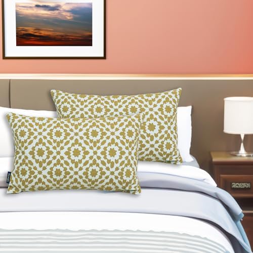 2PCS Pack Aitliving Golden Palm Lumbar Pillow Cushion Cover Decorative Throw Pillow Case in Oil Yellow 12x20 Trellis Mina Dark Mustard Yellow Ochre Color 30x50cm Yellow Accent Pillow for Home Decor - Image 5
